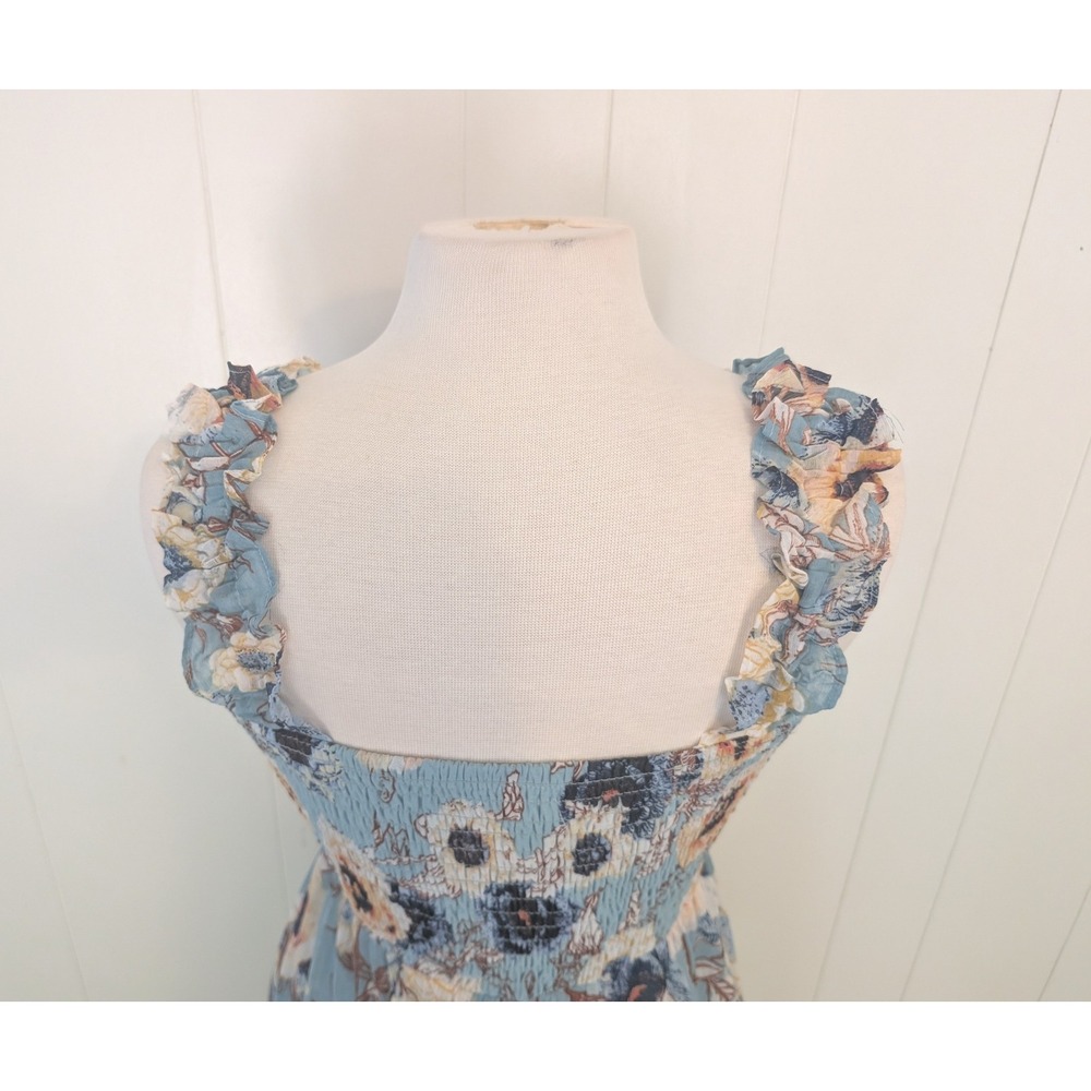 Maurices Blue Boho Floral Smocked Midi Dress Ruffle Straps High Low Hem S Fairy - Picture 7 of 11